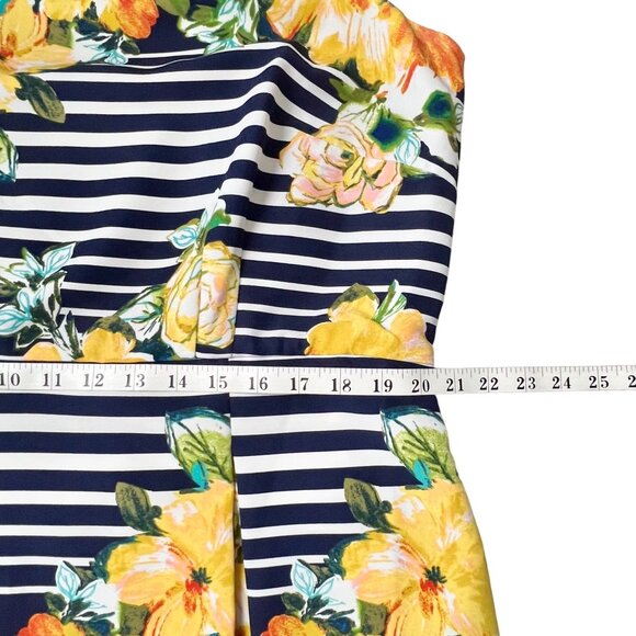 Dress 16W Dress Barn Navy Sleeveless Floral Striped Pockets Back Keyhole EUC - Picture 10 of 12